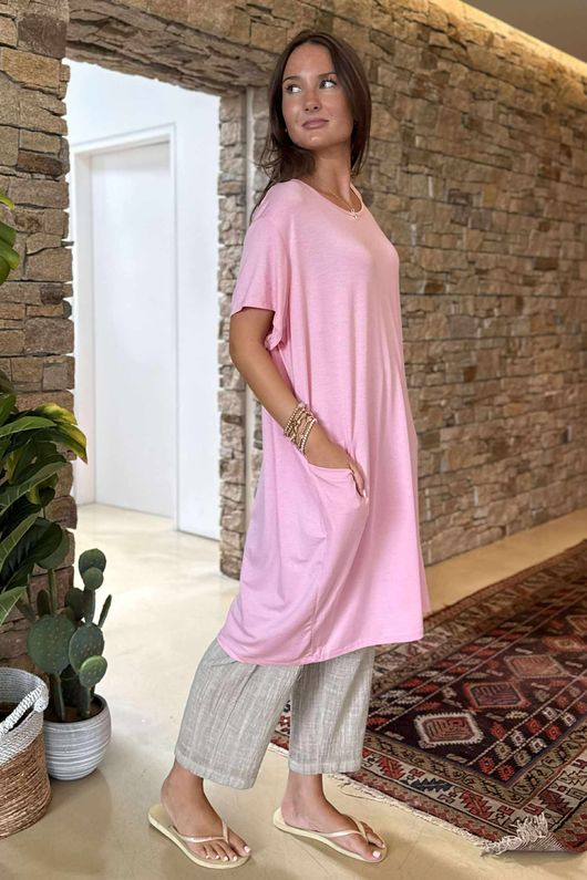 Made in Italy Perfect Pocketed T Shirt Dress Candy 